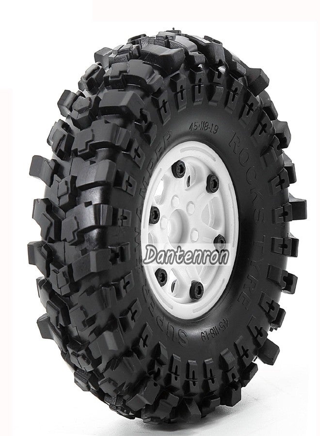 Dantenron 1.9 Rock Crawler Mud Tires and Plastic Wheels Rims OD 118mm 1/10 rc Rubber Grappler hubs Tyres with Foam for 1:10 Crawler Car Tamiya CC01 Traxxas TRX4 Axial SCX10 II RC4WD Gen8 4PCS (White) - Image 3